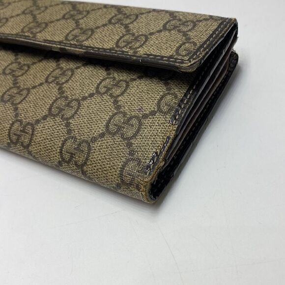AUTHENTIC GUCCI GG Logo Canvas Leather Trim Long Clutch Wallet - Picture 7 of 10